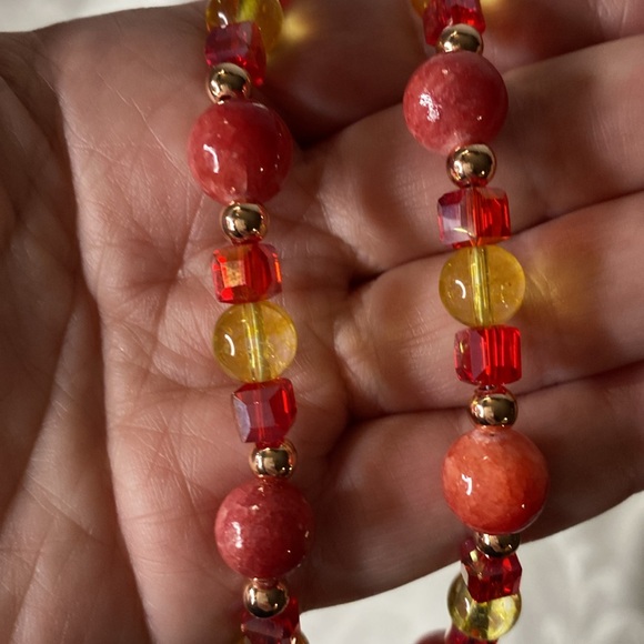 Handcrafted Red Murano Glass Cross Necklace w/Red Quartz and Citrine - Picture 5 of 6